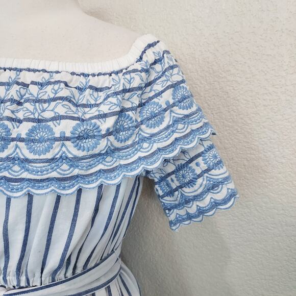 Baby Blue Embroidered Striped Maxi Dress - Picture 9 of 11